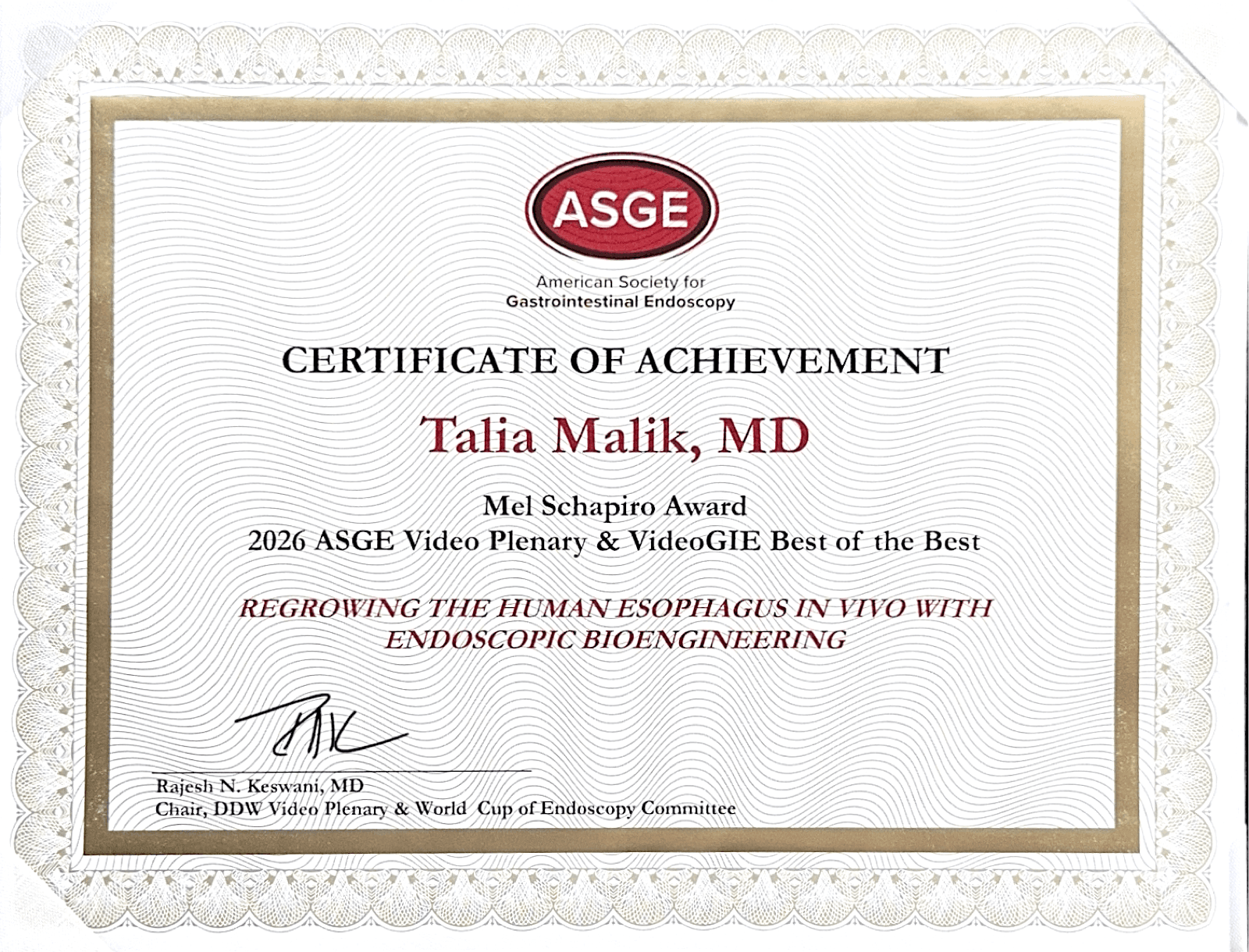 Talia Malik and Dr. Dua Win Mel Schapiro Award and VideoGIE Best of the Best at DDW 2026